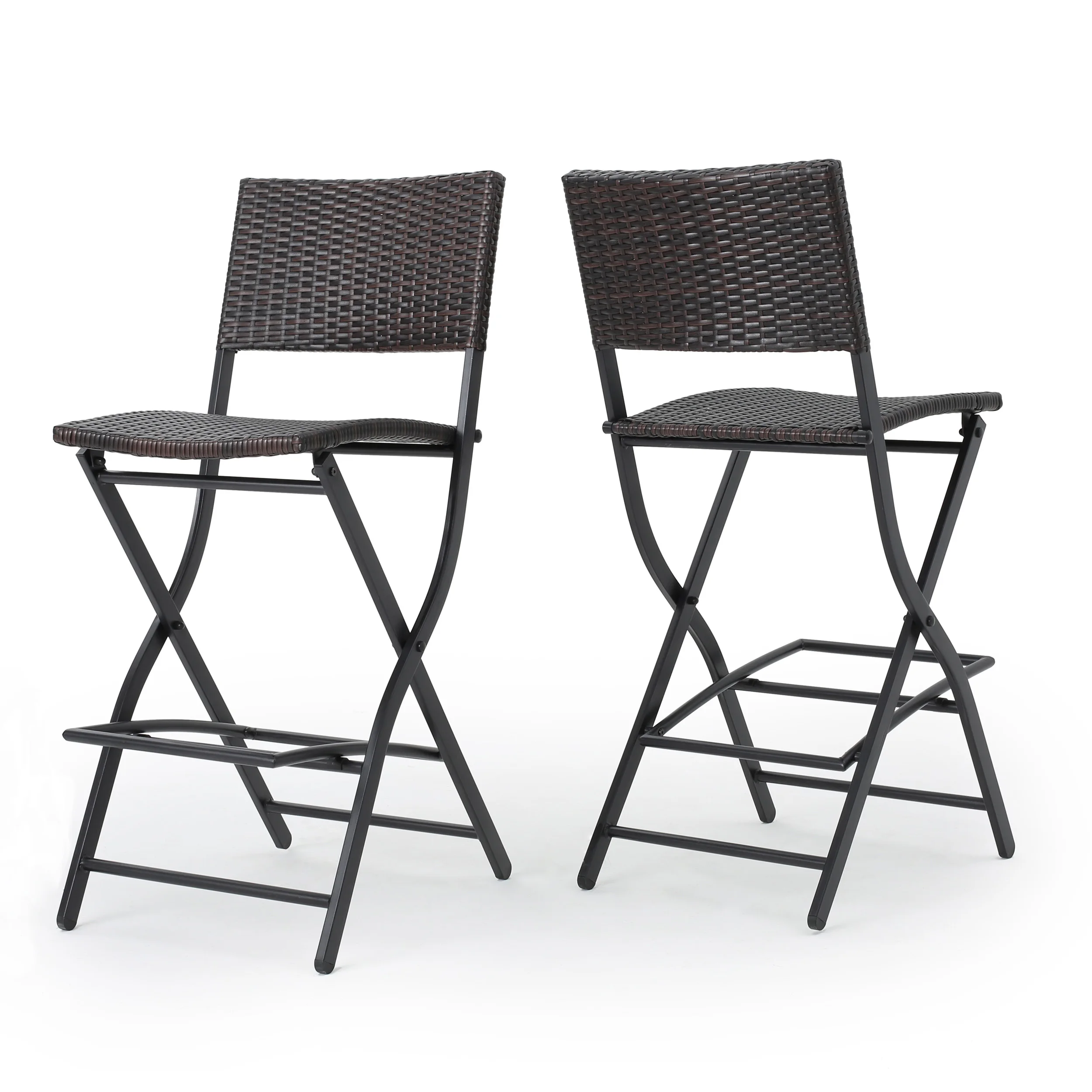 Home Decor Outdoor Rattan/Wicker Iron Frame Foldable Barstool Chair - 2 Pcs Set, Multibrown