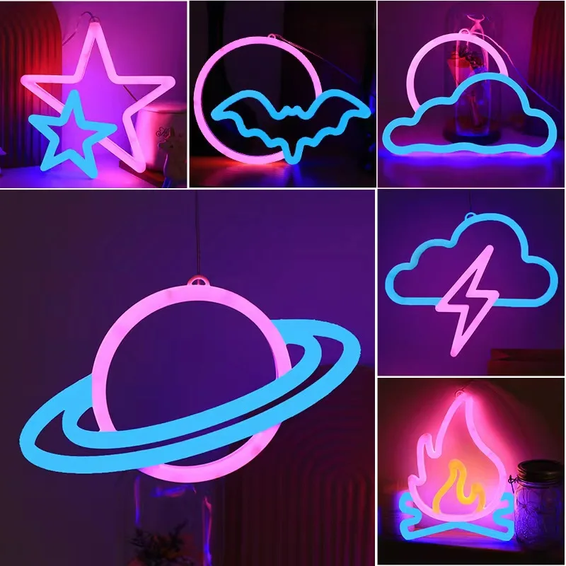 Gamepad Fire Moon Star LED Bright Neon Light Night Sign Modellazione Lampada Camera Decorazione di arte della parete Commercio all'ingrosso Natale Compleanno Matrimonio