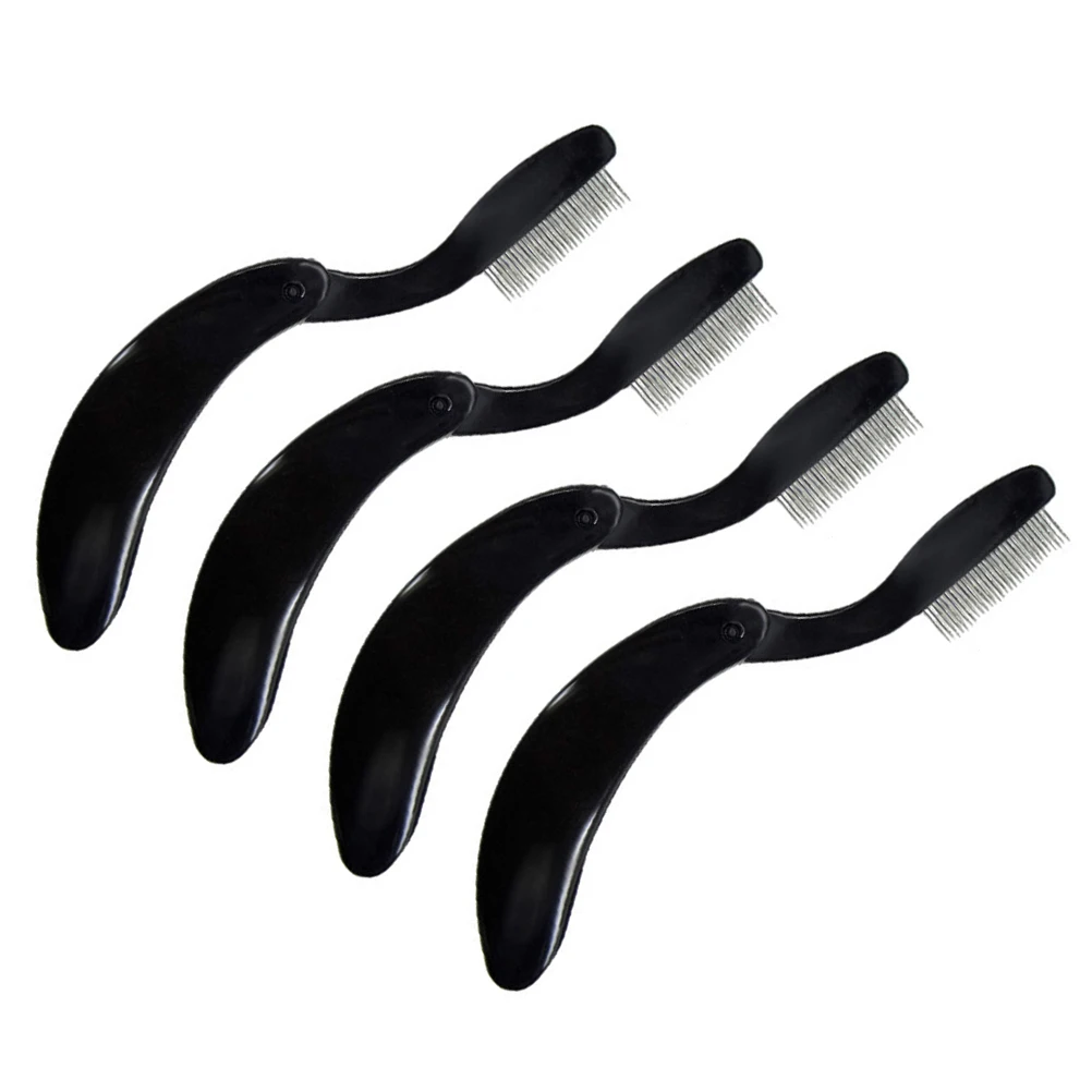 

4PCS Metal Tooth Eyelash Comb Foldable Plastic Handle Curved Eyebrow Brush Travel Size Stainless Steel Fine Tip for Lashes