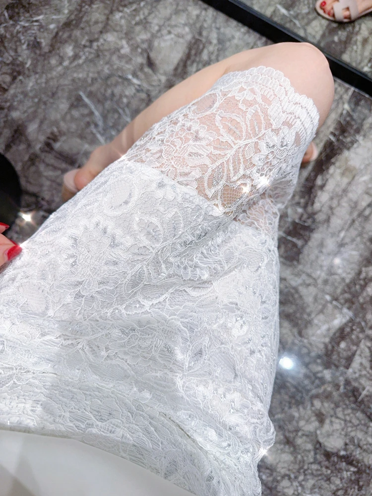 

Ультратонкая кружевная юбка-обертка для женщин, летняя, элегантная, с пайетками, однотонная, для девушек, с завышенной талией