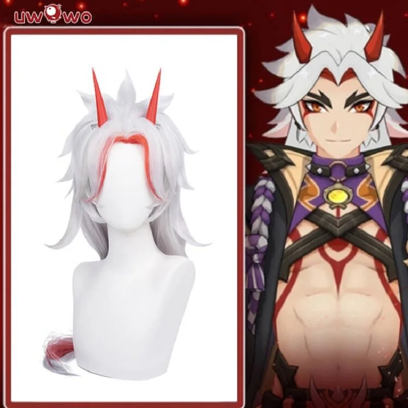 

UWOWO Game Genshin Impact Cosplay Arataki Itto Wig Genshin Impact Cosplay Arataki Itto Long Silver Hair