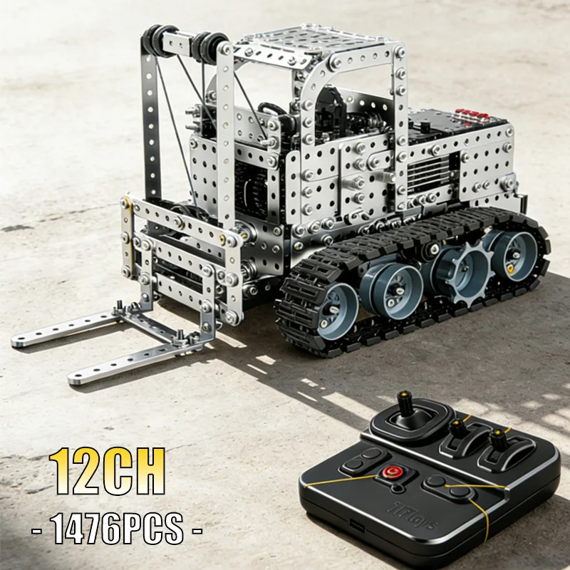 

1476pcs Adult mechanical building blocks nuts high difficulty toys manual assembly remote control forklift metal assembly model