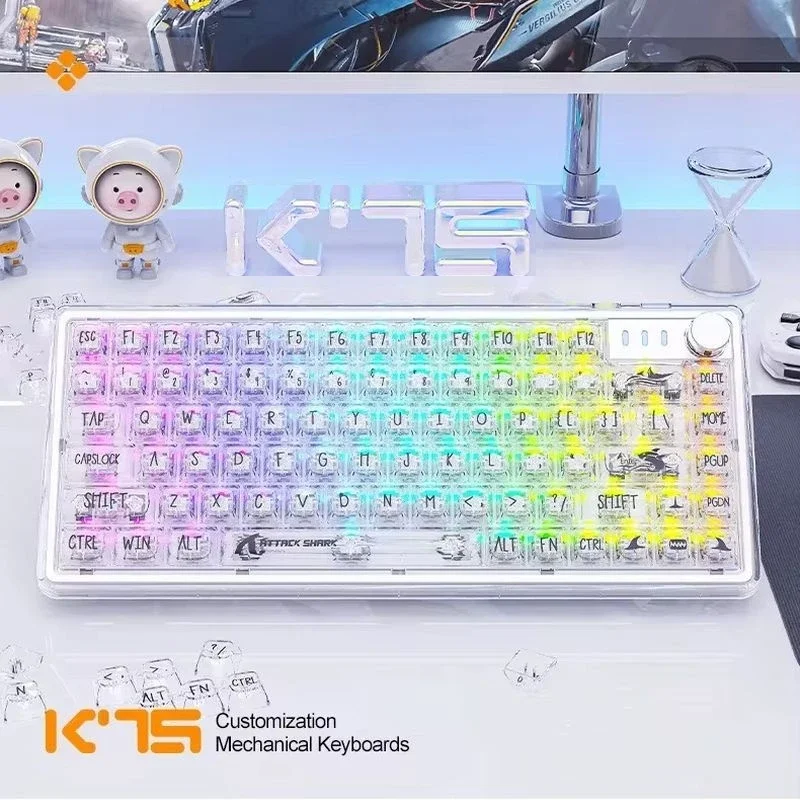ATTACK SHARK K75 Transparent Keyboard 82 Key Usb Wired Rgb Hot Plug Game Machine Electronic Sports Keyboard Computer Electronic