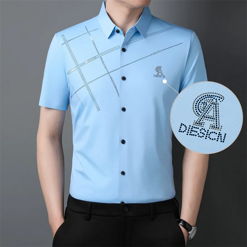 

Men's Casual Short Sleeve Shirt Regular Fit Printed Thin Material Spring Summer Office Style Chinese Brandless Label Shirt