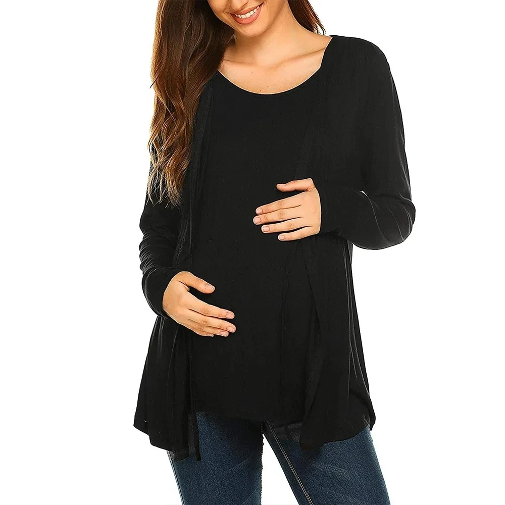 Women Maternity Clothes Long Sleeve Double Layer Nursing Tops T-shirt Breastfeeding Pregnancy Clothes Gestante Roupas