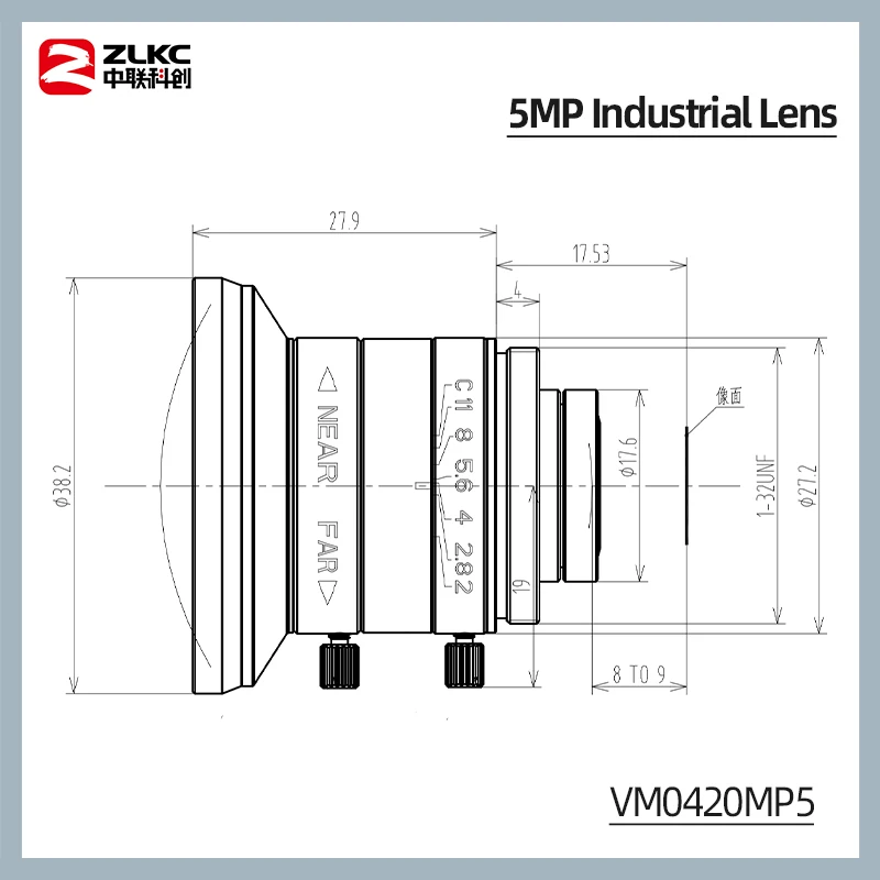 4 mm Macro Lens for Machine Vision Camera 1/1.8 Inch 5MP Manual Iris F2.0 C Mount Low Distortion for FA IMX 178 CMOS Camera