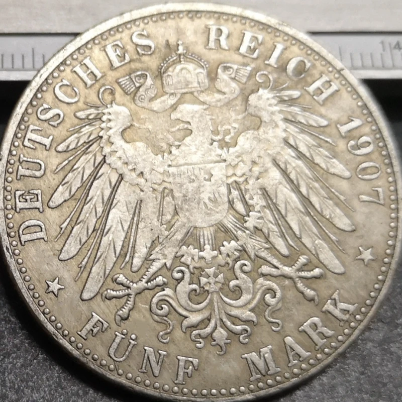 1907-E Kingdom of Saxony 5 Mark-Friedrich August III Silver Plated Copy Rare coin