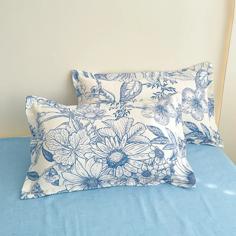 Floral Duvet Cover Set Queen Cottagecore White Blue Flower Leaf Comforter Cover 3Pcs Soft Thickened Pastoral Garden Bedding Set