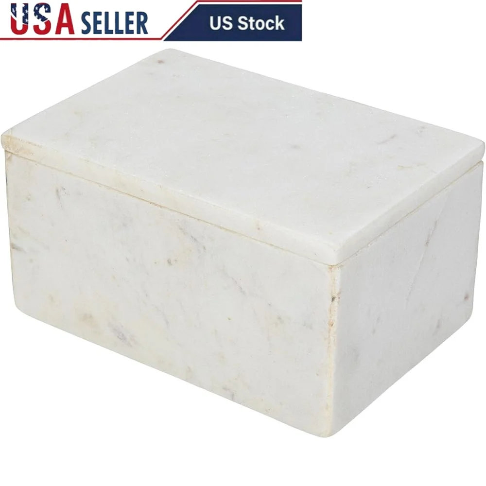 

Elegant Marble Storage Box with Lid Organizing Small Items in Kitchen Bathroom Bedroom Office Decorative Accent Durable Natural