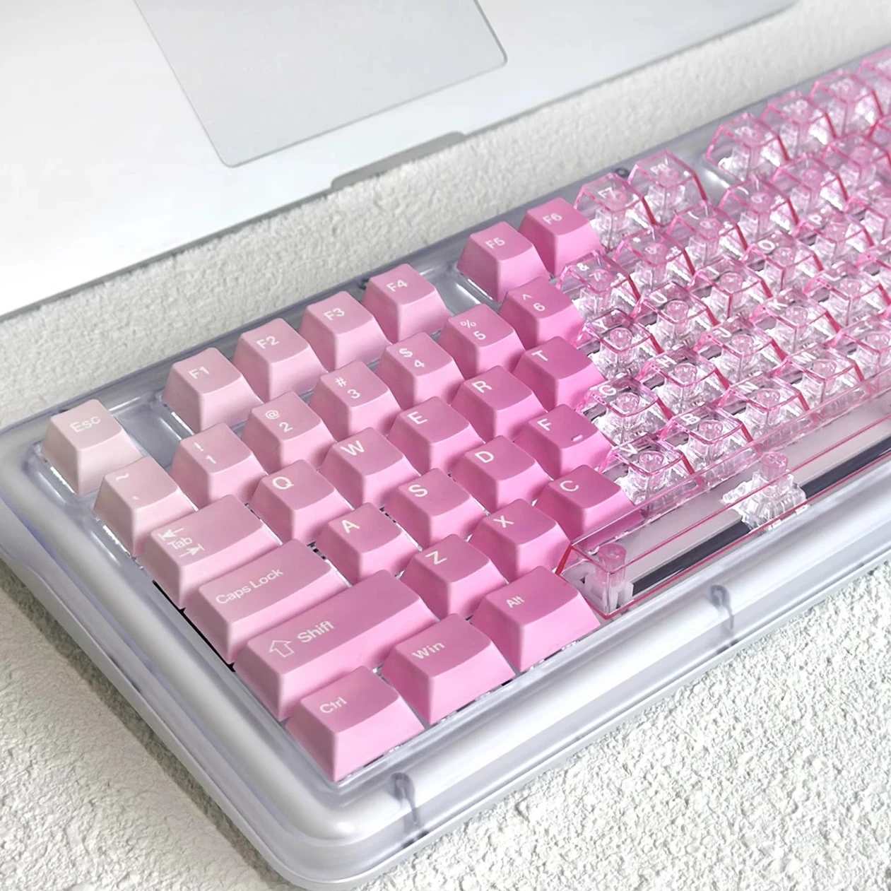 أغطية مفاتيح شفافة متدرجة زهر الكرز لمفاتيح Pbt Pc 164، وردي وأزرق لمجموعة أغطية مفاتيح مخصصة للوحة المفاتيح Aula #1