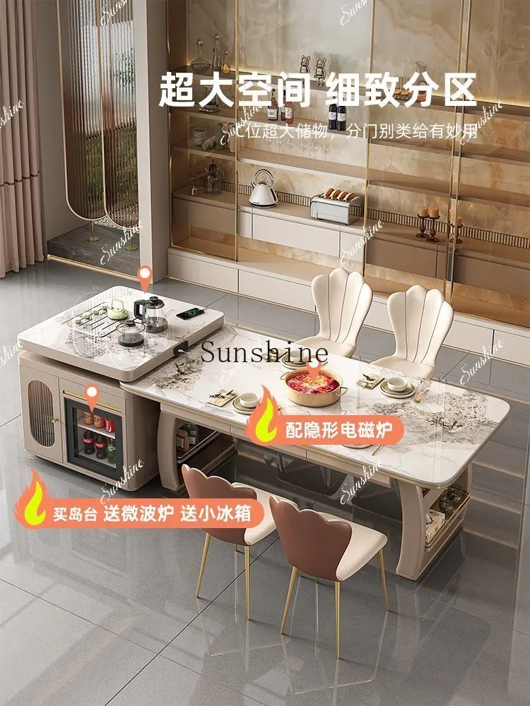 

Light luxury slate small household type modern simple with drawer induction cooker high-end dining table and chair combinationP