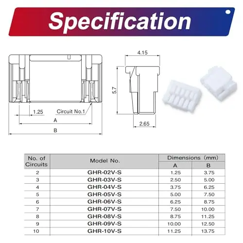 Kit de conectores Dupont GH1.25 a Dupont2.54, conector JST, JST-GH de 1,25mm y Dupont de 2,54mm, 1/2/3/4/5/6/7/8/9/10Pin (GH-to-Dupont)