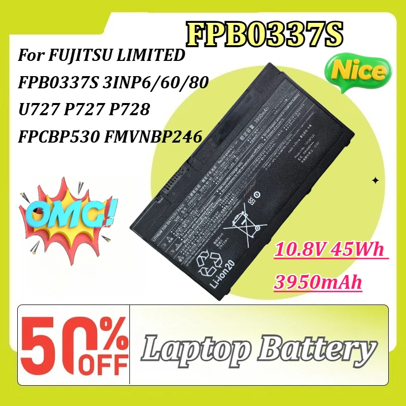 New FPB0337S 10.8V 3950mAh 45Wh Laptop Battery for FUJITSU LIMITED FPB0337S 3INP6/60/80 U727 P727 P728 FPCBP530 FMVNBP246