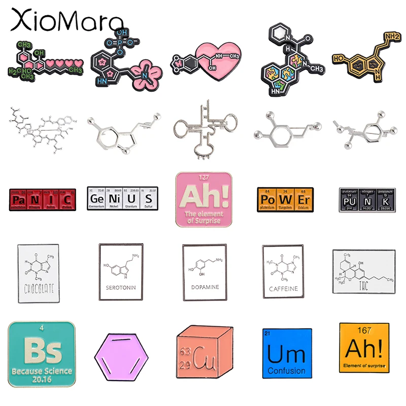 Chemical Molecular Structure Enamel Pins Chemical Element Metal Brooches Fashion Lapel Badge Backpack Clothes Jewelry Gift