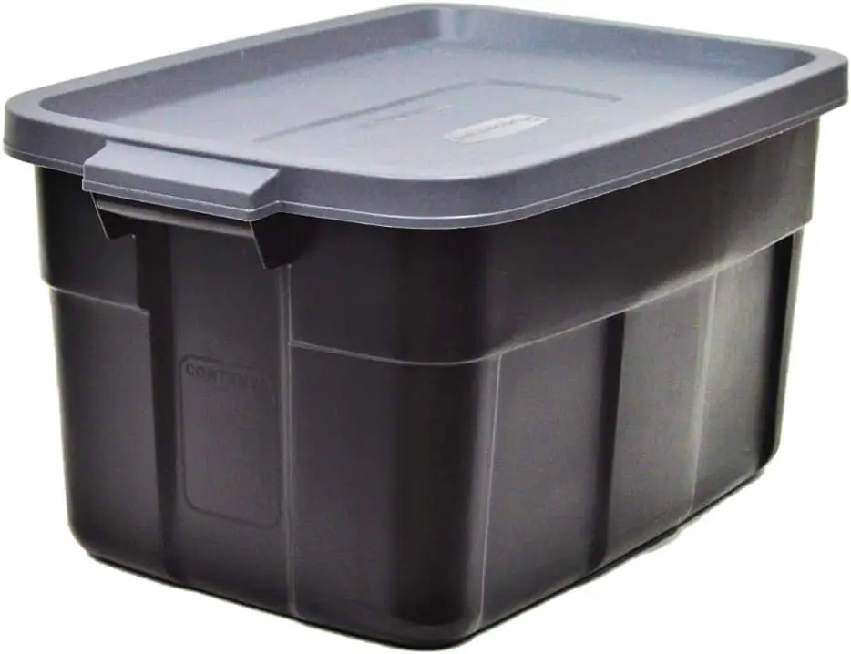 Tote 14 Gal, 6 Pack,  Black & Gray, Rugged Plastic Stackable Storage Bins with Lids and Handles