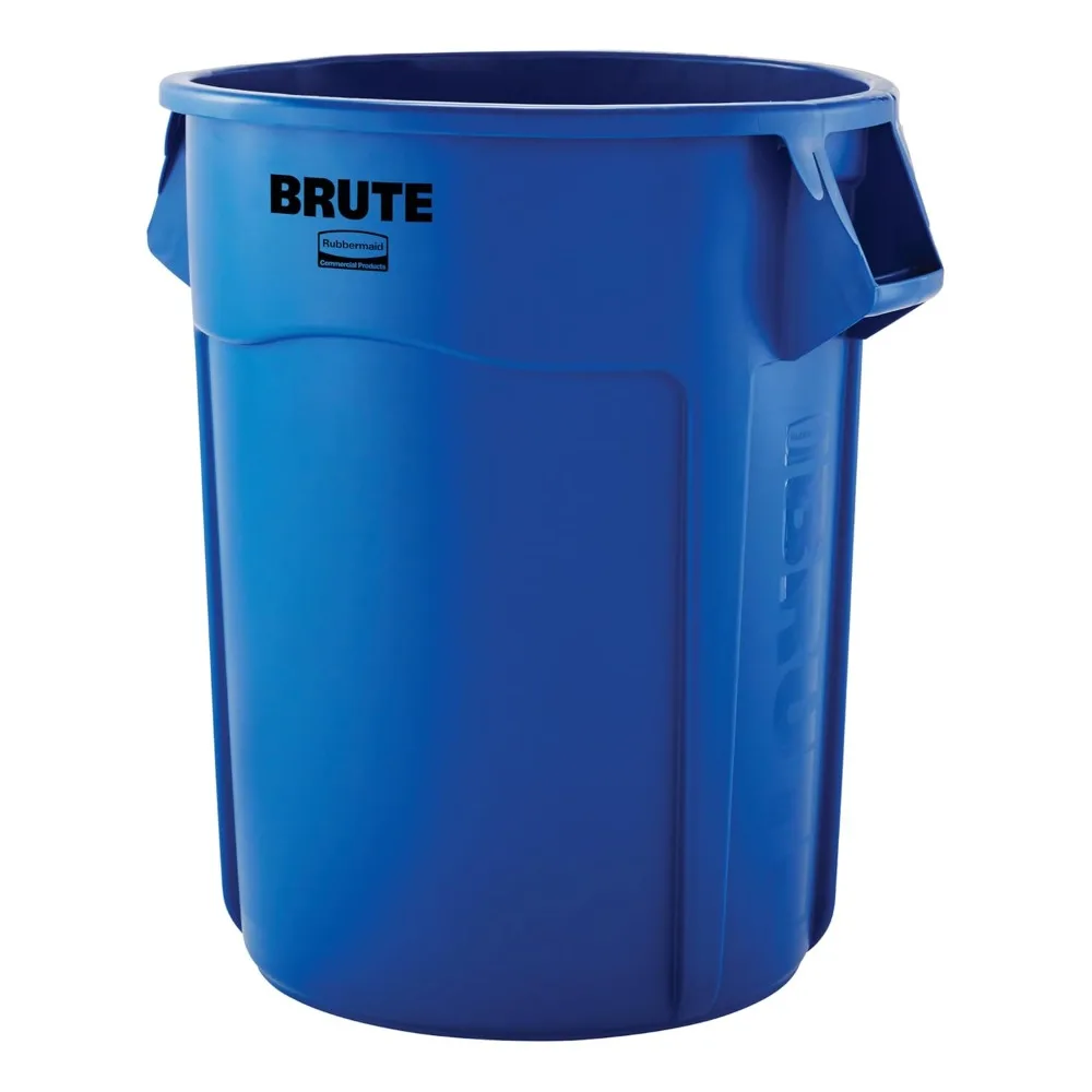 

Rubbermaid BRUTE 55-Gallon Blue Heavy-Duty Round Trash Can with Ventilation Channels Waste Container