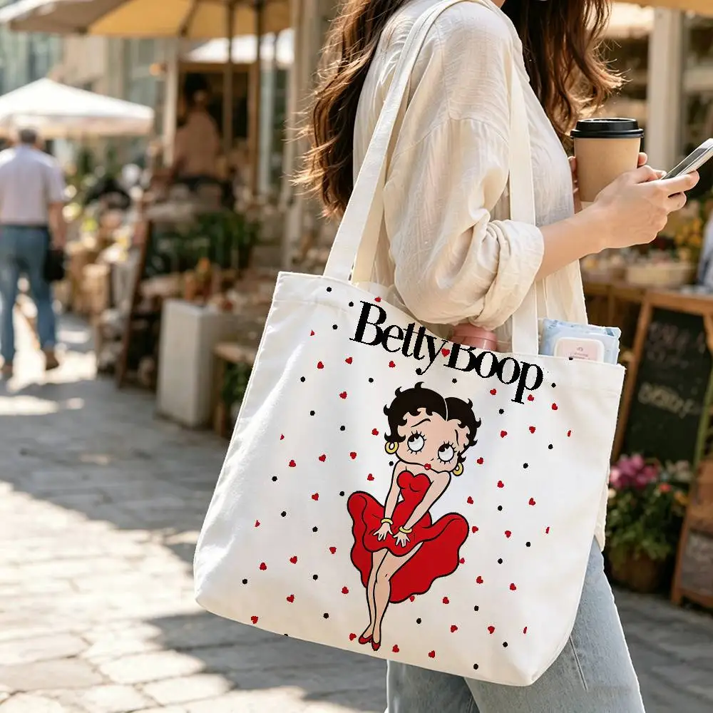 Cute B-Betty Boop Canvas Tote Bag Spacious Shoulder Bag with Zipper Closure and Classic for Work