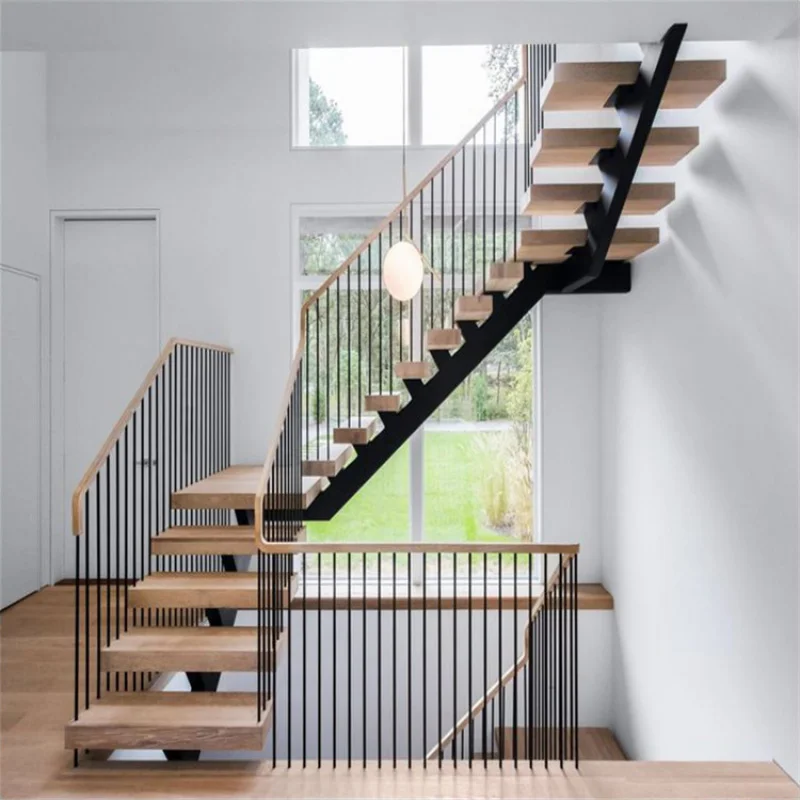 custom.Most Favorable Straight Staircase Single Beam Practical Design Wooden Outdoor Stair  Oak Stairs