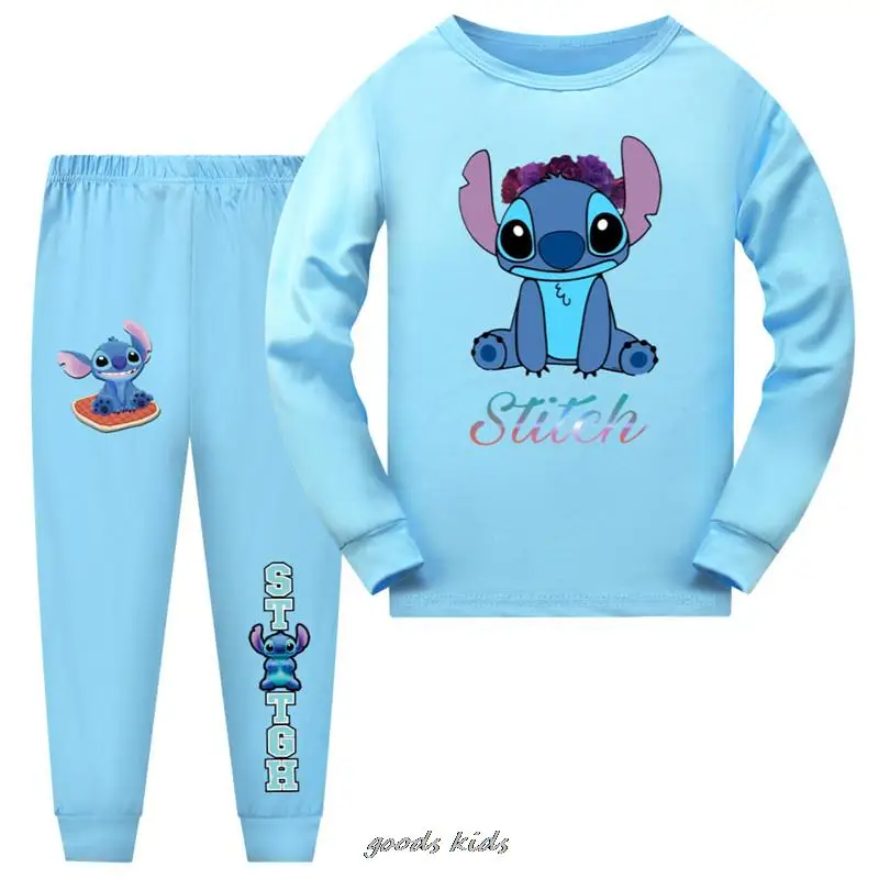 Disney Autumn Kids Pajamas Sets Boy Sleepwear Pyjamas Children's Pajamas Suit Baby Stitch Clothes Teens Long Sleeve Girl Pijamas