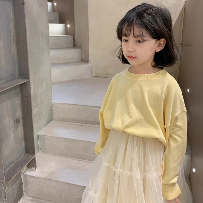 Autumn Girls Candy Colored Sweatshirts Children Fashionable Long Sleeved T-shirt 2-10 Years Old Girl Solid Color Pullover