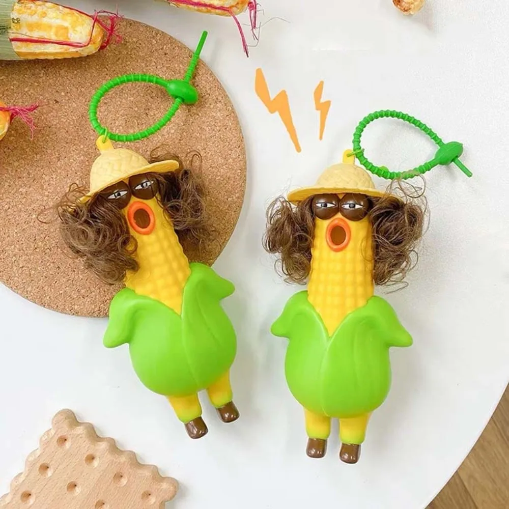 Sensory PVC Screaming Chicken Flexible Shrill Corn Key Chain Vegetable Portable Squishy Pendant Car Key