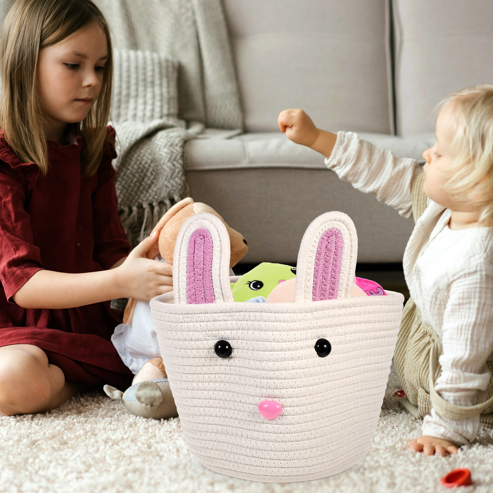 

Nordic Bunny Rabbit Storage Basket Woven Cotton Rope Home Bedroom Snack Toy Laundry Basket Cute Decorative Useful Lightweight