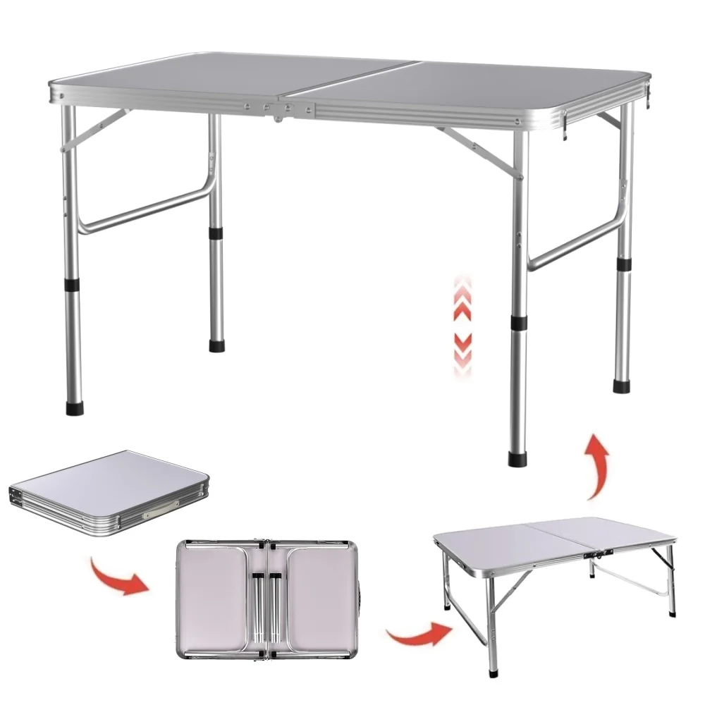 Portable Camping Table Aluminum Lightweight Folding Table 2 Height Adjustable Garden Table Picnic BBQ Table for Camping, Party &