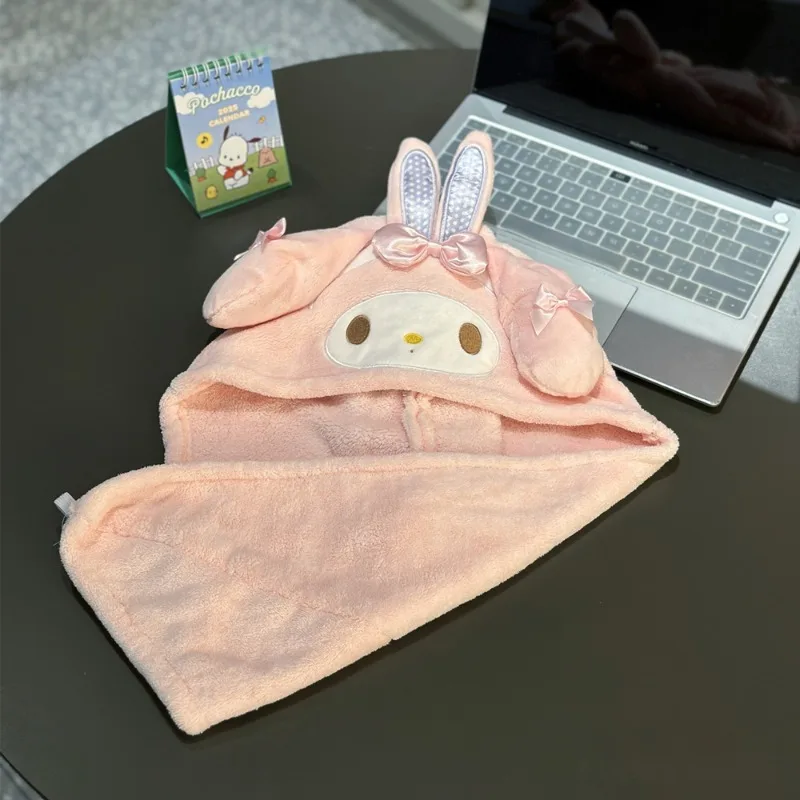 قبعة منشفة شعر ماي ميلودي ذات علامة تجارية مشتركة لطيفة على شكل خروف وردي اللون سريعة الجفاف وماصة للماء، عمامة من الصوف المرجاني على شكل قلب بناتي #4