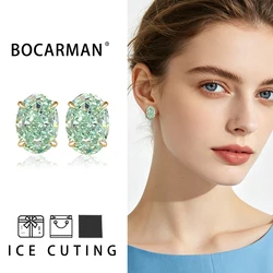 S925 sterling silver plated platinum and golden Oval earrings classic style Excellent ice cut white G zircon earrings for women
