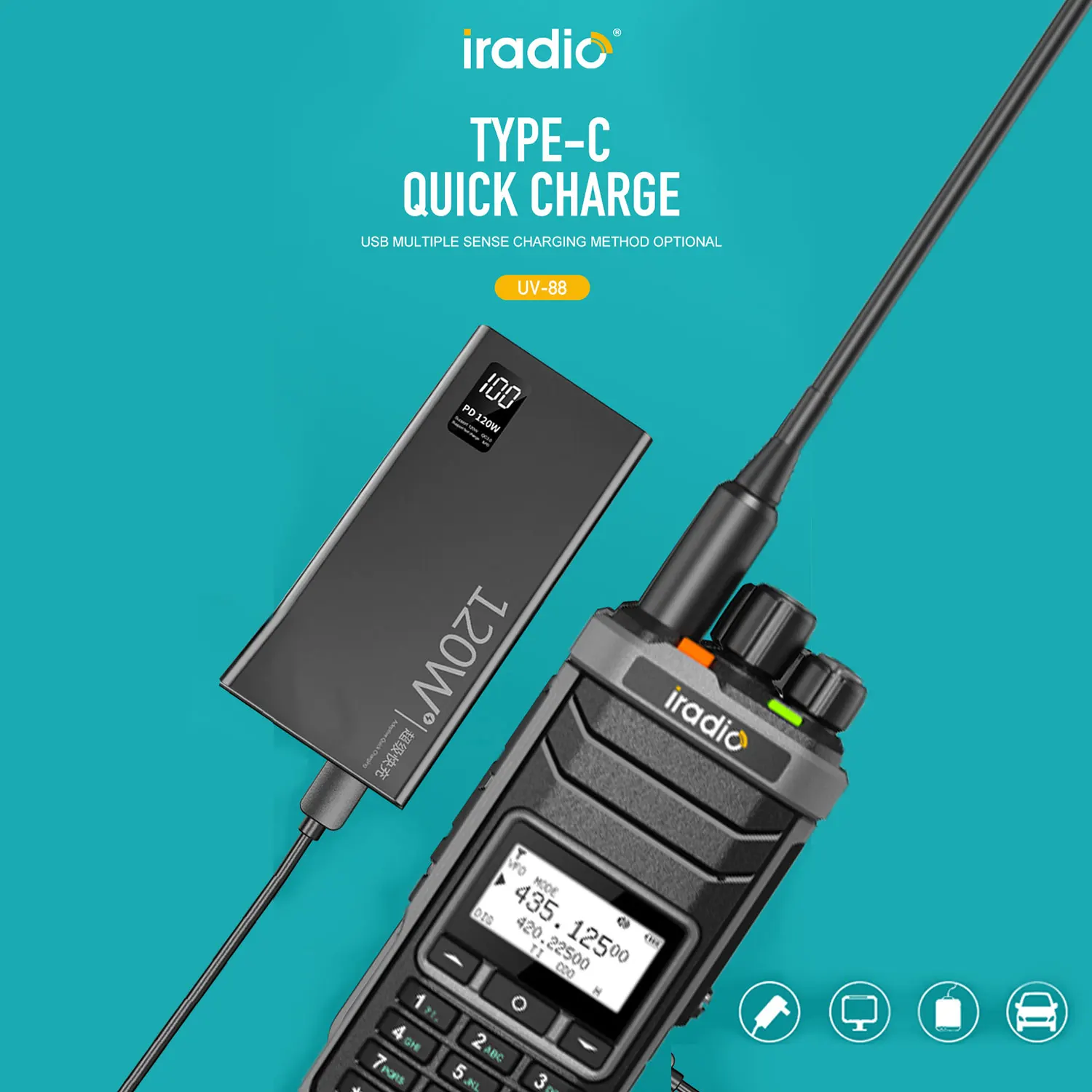 Iradio UV-88 Multi Band Walkie Talkie HF UHF VHF Shortwave AM USB LSB CW CB LW MW SW SSB RX Ham Radio 1024Ch USB-C Battery UV88