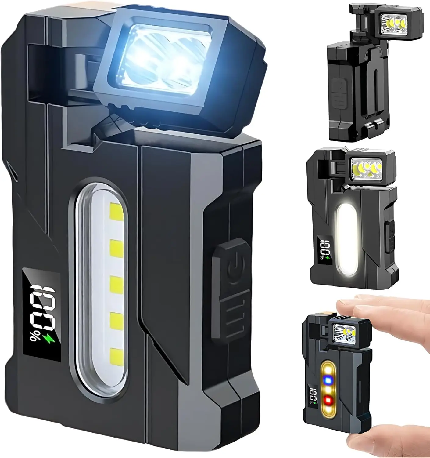 Mini EDC Flashlight 1200 Lumens, Super Bright 3 Modes Mini EDC Pocket-sized Flat Flashlights Rechargeable,Portable ABS Small LED Dual Light w Clip,IP68 Rotatable Magnetic Torches for Camping Emergency