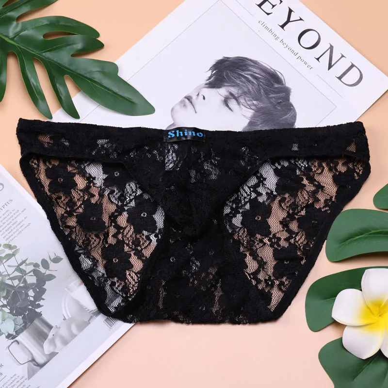 

Lace Triangle Men's Panties Transparent Breathable Cool Sexy Low Waist Pattern Lace Hollowing Underwear Men