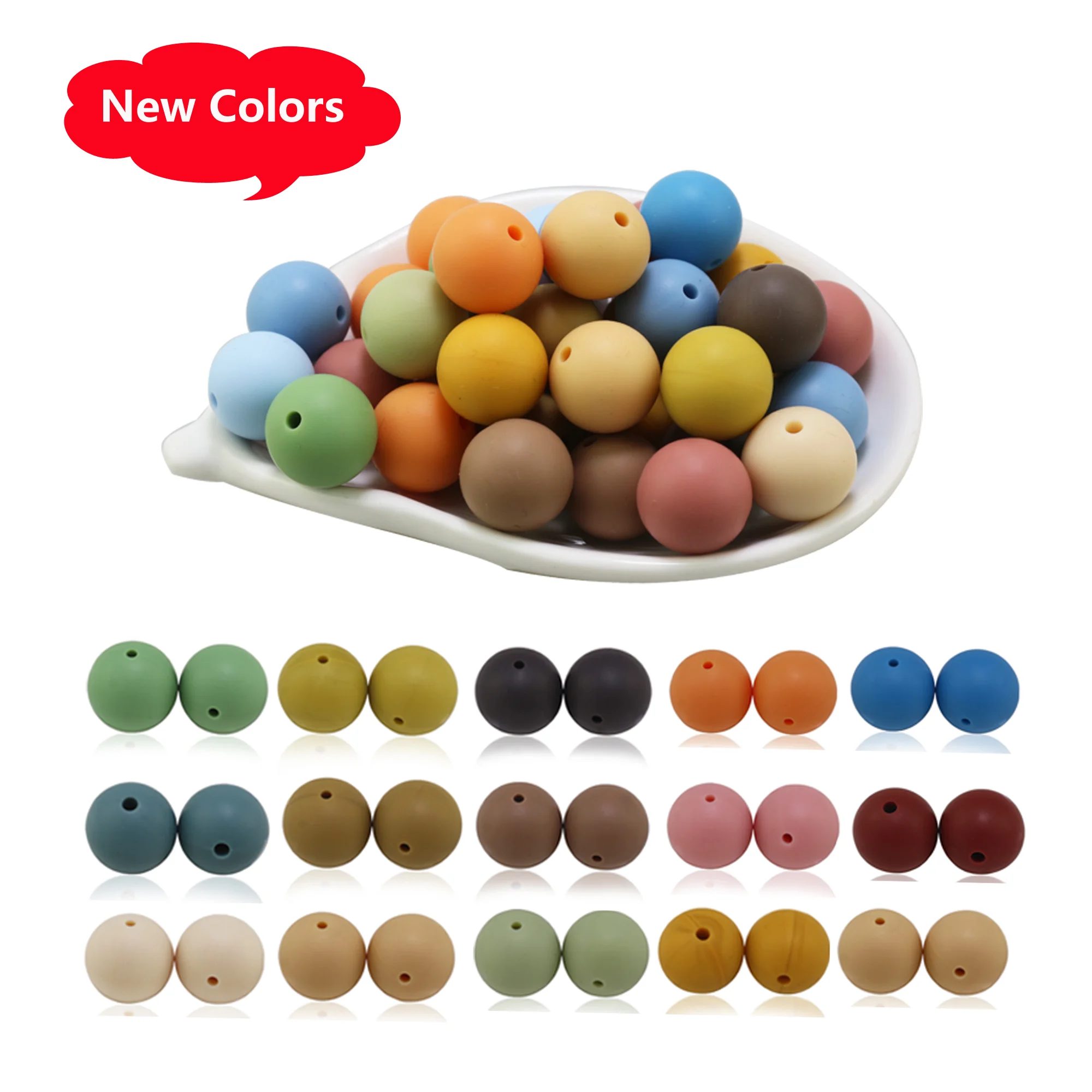 New 50Pcs Oatmeal Wood Pink Wine Silicone Beads 10mm 12mm 15mm 20mm Baby Teething Round Loose Ball DIY Pearls For Making Pens