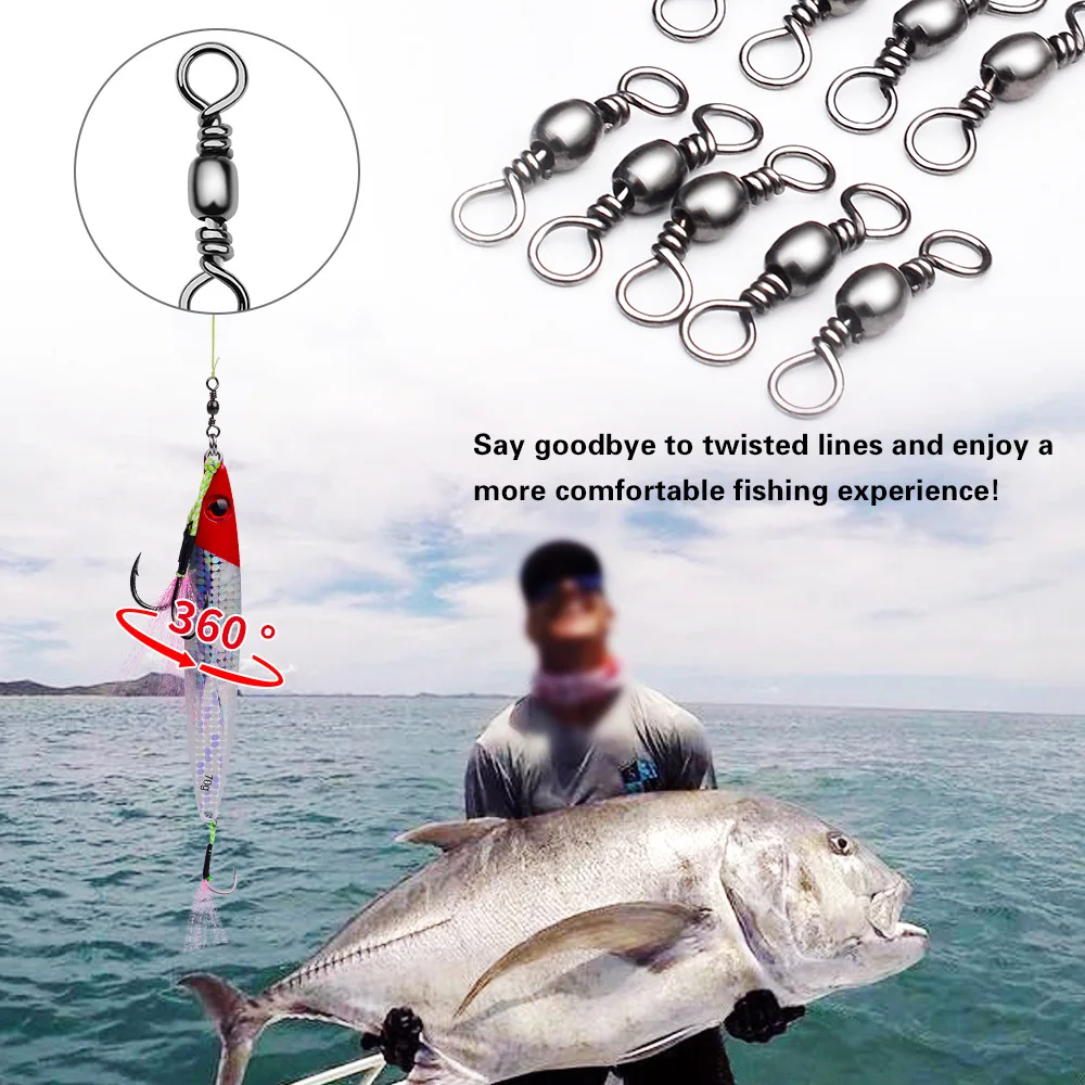 Image 5: Connecteur émerillons de pêche, baril en laiton inoxydable, roulement d'eau douce, plombs d'eau salée, crochet de ligne, broches de sécurité, 100 pièces