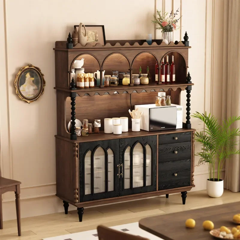 French Retro Solid Wood Sideboard Living Room Storage Cabinet American Light Luxury Wine Display Unit Medium Size