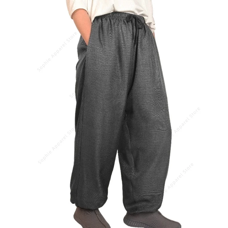 

Men's Drawstring Cotton Harem Pants for Meditation Martial Arts Casual Wear Monk Pants Zen