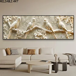 3D Relief Flower Leaves Parrort Animal Canvas Painting Poster and Prints Wall Art for Kitchen Living Room Home Decor No Frame