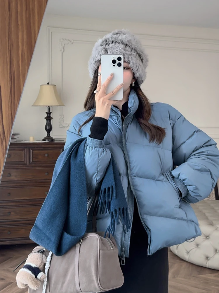 

Blue ort Puffer Jaet 90 White Du down Stand Collar Winter New Arrival Commute Sle Korean Version Straight Cut