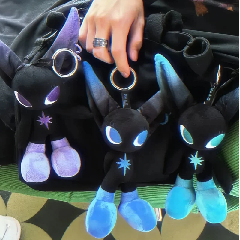 X2HOMME Gradient Long Ear Alien Plush Keychain Dark Street Style Doll Bag Pendant Trendy Collectible Gift for Young Men Hip Hop