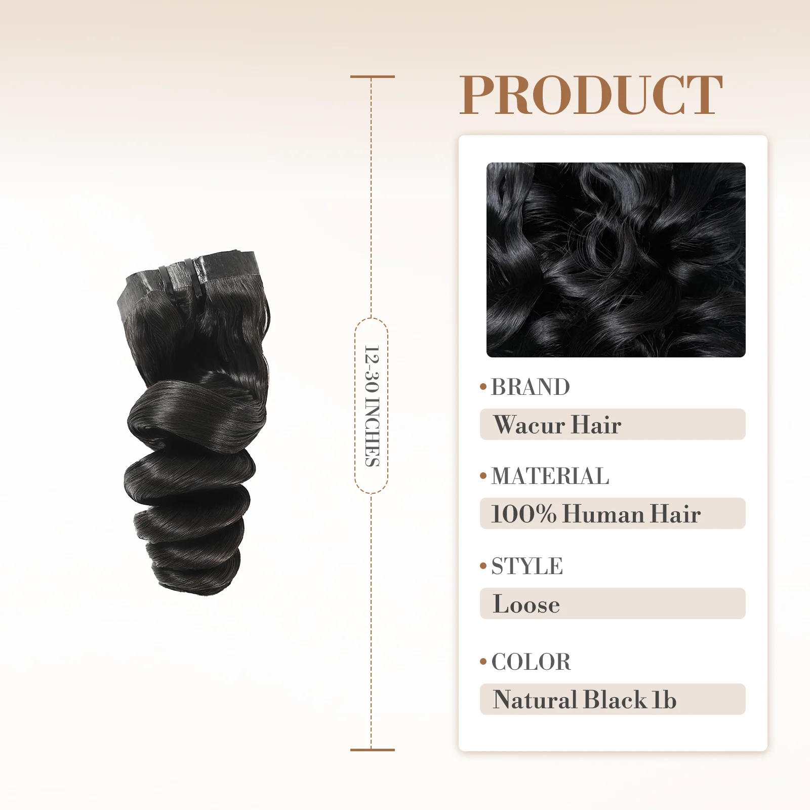 Ekstensi Rambut Clip in PU Tak Terlihat Model Loose Wave, Rambut Asli Warna Hitam Alami # 1B Machine Remy Hair Pieces Clip On 110g 6pcs/set