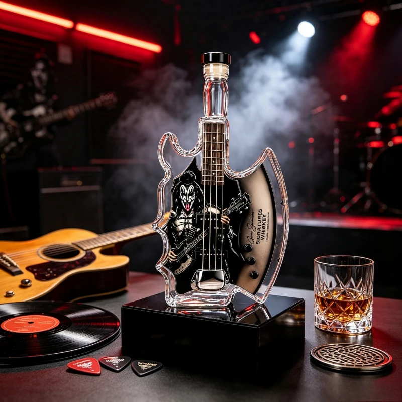 Gene Simmons Axe Bass Guitar Whiskey Decanter Glass Liquor Bottle Rock Band Themed Home Bar Decor Gift For Whiskey Lovers