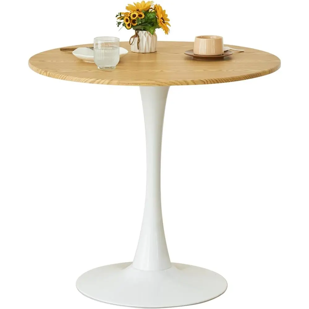 

Обеденный стол-тюльпан на 4 человека, современный стол середины века с прочной металлической подставкой для кухни, бистро, кафе, отдыха (искусственный дуб, 31,5