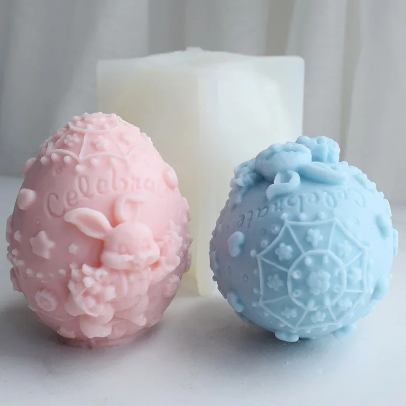 Carve Rabbit Egg Silicone Candle Mold 3D Cartoon Animal Soap Plaster Epoxy Make DIY Bunny Chocolate Ice Baking Tool Holiday Gift
