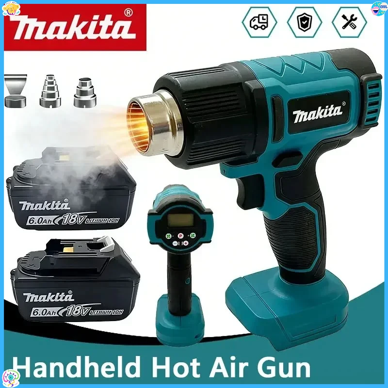 

Беспроводной термофен Makita 18В Control Heat Gun 550 ° Ручной термофен с LED-дисплеем для пайки и нагрева воздуха