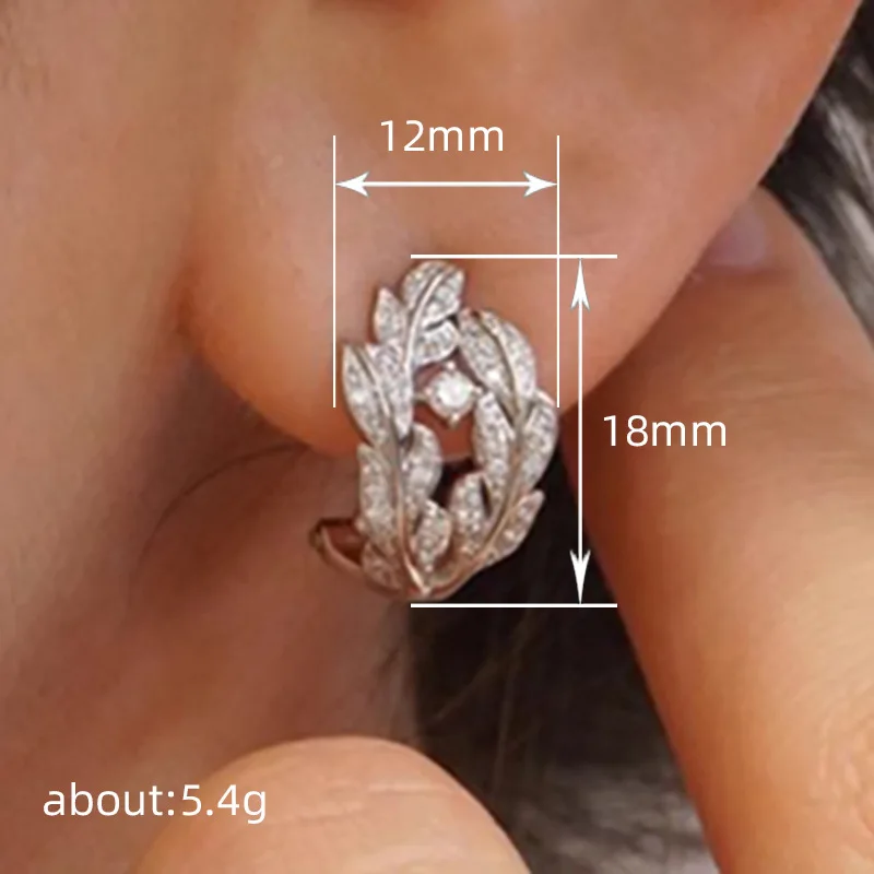 Huitan Silver Color Leaf Earrings for Women Full Dazzling Crystal Cubic Zirconia Fashionable Hoop Earrings Wedding Trend Jewelry