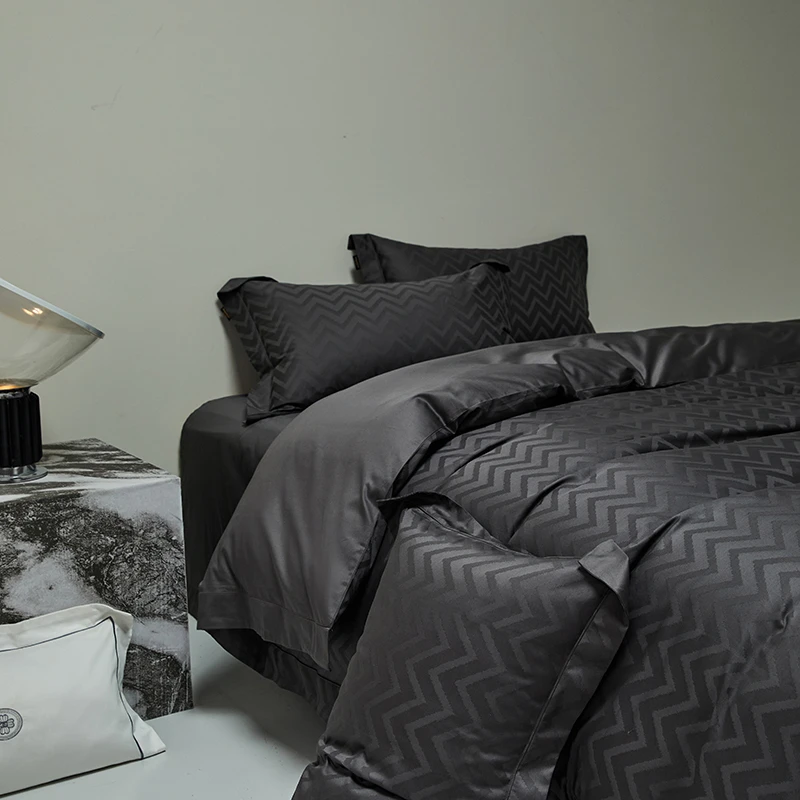 Luxury Egyptian Cotton Bedding Set Double Queen King 4pcs Jacquard Weave Duvet Cover Quilt Cover Bed/Flat Sheet Pillowcases