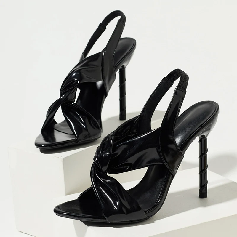 Unique Cross-Strap Spiral Design High-Heel Sandals Women Luxury Gold Slingback Heels for Ladies Sexy Open-toe Banquet Dress Shoe view 5