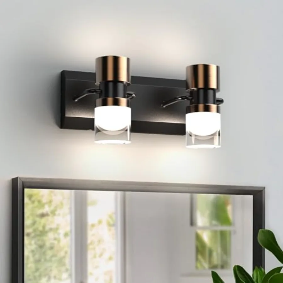 

LED Bathroom Vanity Light Fixtures, 2 Light Black and Gold Wall Sconces Lighting, Modern Bathroom Light Fixtures, Led Wall Lamp