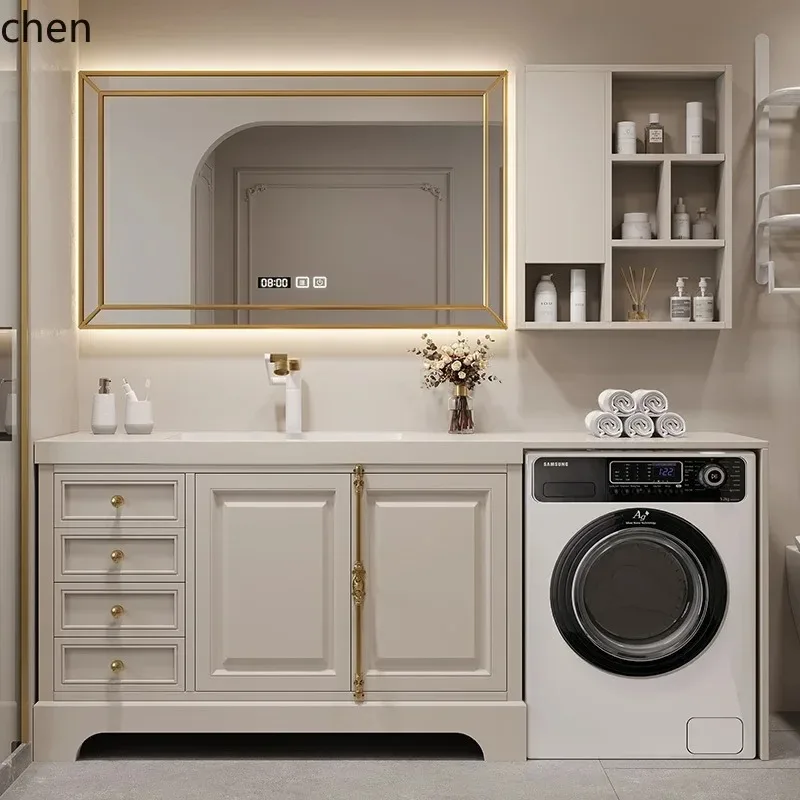 YS-11  rock slab washing machine integrated bathroom cabinet combined bathroom hand washing basin cabinet