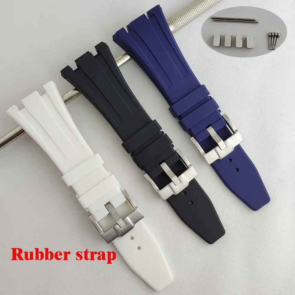 

NH35 Watch Rubber Strap 26mm Black Blue Watch Silicone Strap Stainless Steel Pin Buckle Clasp for AP Royal Oak Case Watch Parts